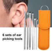 6 Piece ear Pick Set Portable ear Cleaner Set Leather Case With Stainless Steel