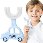 Portable U-Shaped Soft Bristles Toothbrush 360 Degree Kids Cleaning Teeth Manual Training Toothbrush Car Shape Silicone Baby Toothbrush Oral Care Tools