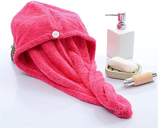 Hair Drying Towel Button Bath Head Turban Hair Towel Wrap -1Pcs