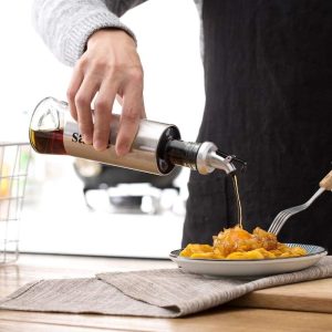 Glass Oil Control Pot Stainless Steel Leak-proof Can Liquid Container Kitchen Tools Soya Sauce Vinegar Storage 