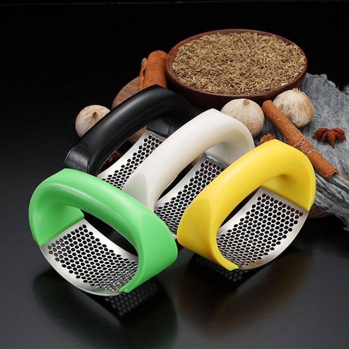 Upgraded Stainless Steel Garlic Press & Rocker – Manual Squeezer for Garlic, Ginger, and Herbs