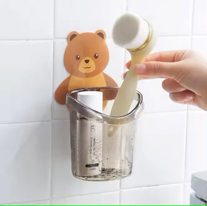 Teddy Bear Wall Mounted Toothbrush Holder-2pcs