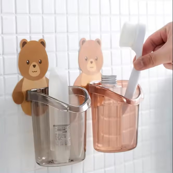 Teddy Bear Wall Mounted Toothbrush Holder-2pcs