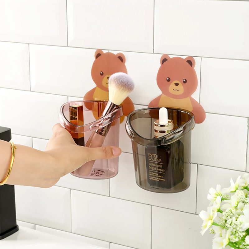 Teddy Bear Wall Mounted Toothbrush Holder-2pcs
