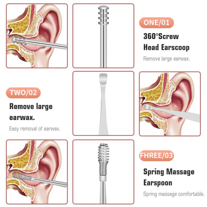 6 Piece ear Pick Set Portable ear Cleaner Set Leather Case With Stainless Steel