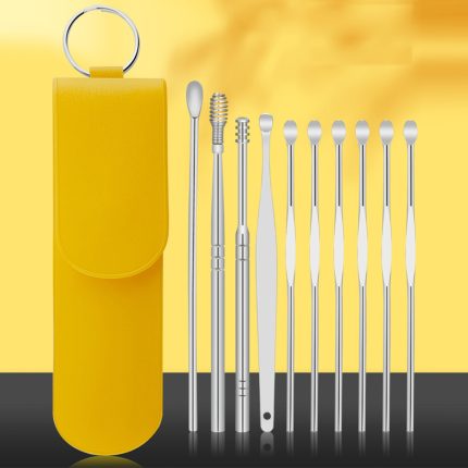 6 Piece ear Pick Set Portable ear Cleaner Set Leather Case With Stainless Steel