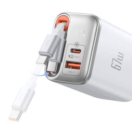 GaN Charger with Built-in Retractable Cable(EU Plug)