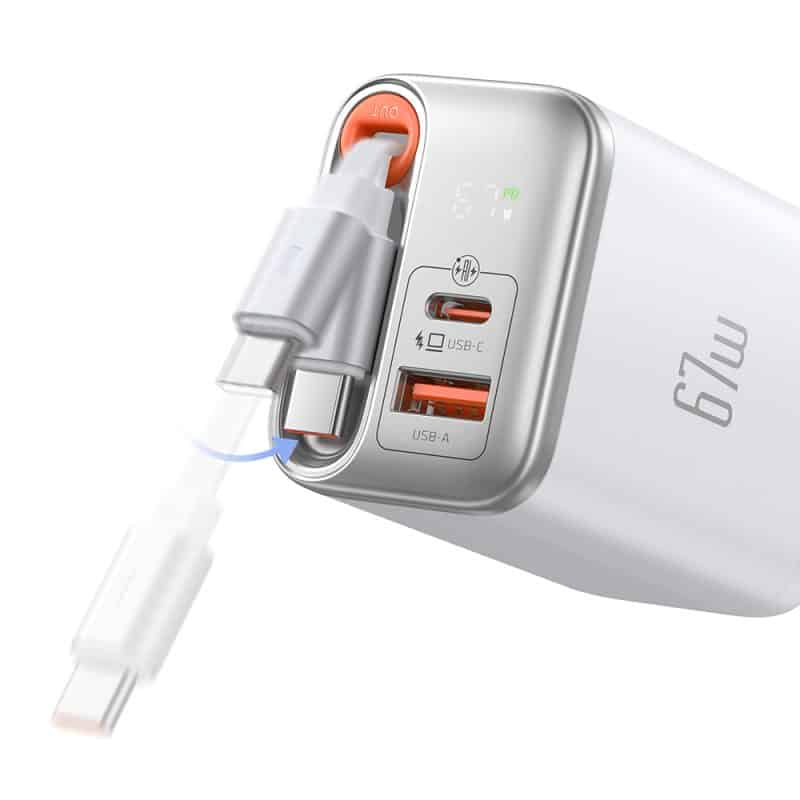 GaN Charger with Built-in Retractable Cable(EU Plug)