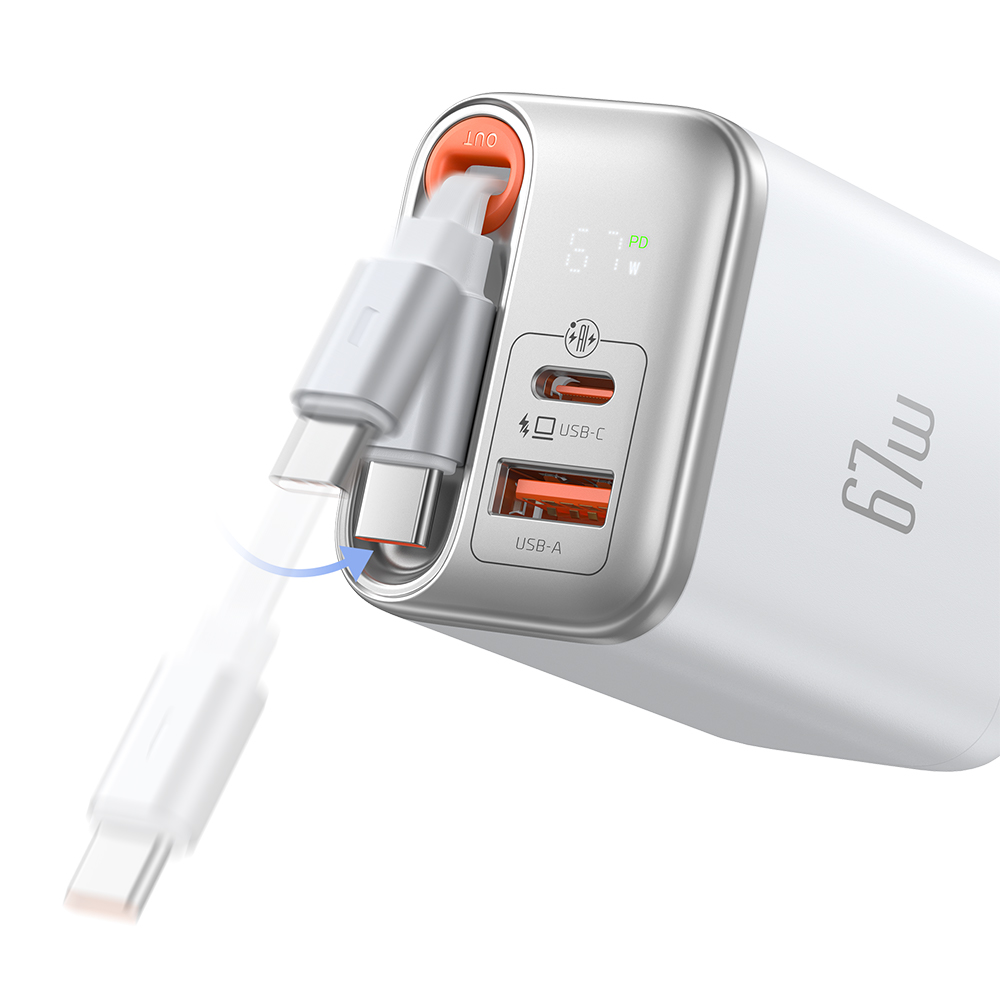 GaN Charger with Built-in Retractable Cable(EU Plug)