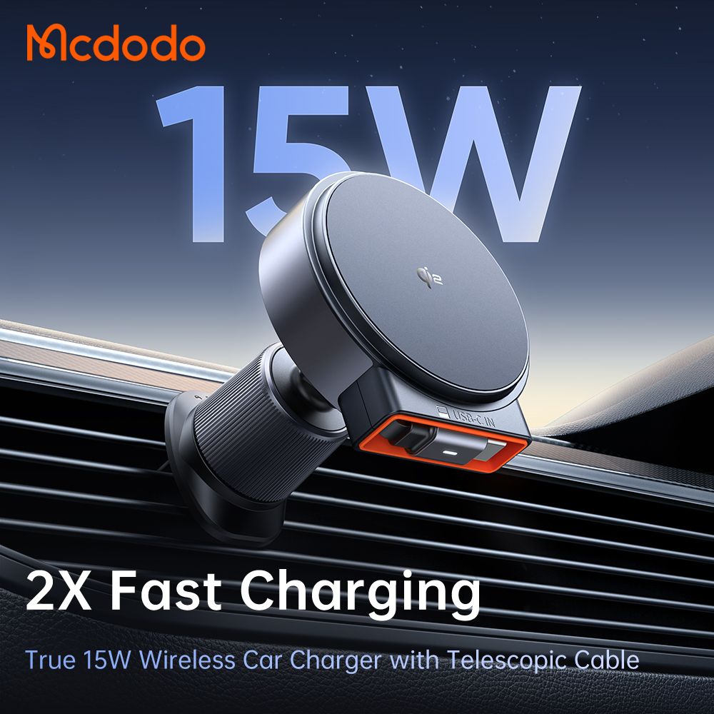 Mcdodo MagQ 15W Qi2 Magnetic Wireless Car Charger Built-in Retractable Cable (Qi2 Officially Certified)
